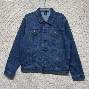 George Jean Jacket Mens Sz L Blue Denim Button Up Trucker Western Whiskers‎